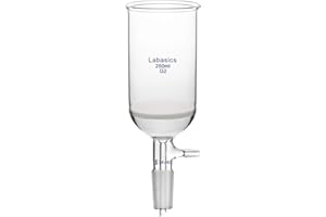 Labasics Verre Borosilicaté Entonnoir Filtre Buchner avec Fritte Médium (G2), 65mm I.D, 100mm Profondeur, Buchner Filtering Funnel avec Joint Standard 24/40 et Tubulation Dentelée Sous Vide (250ml)