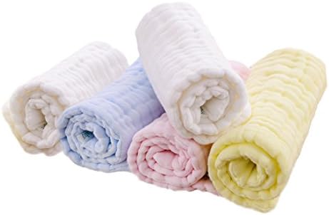 FYGOOD Baby Muslin Washcloths and Bath Towels, Newborn Baby Face Towels (5 pack), 10 layers of gauze 18"x6.7" (multicolour)