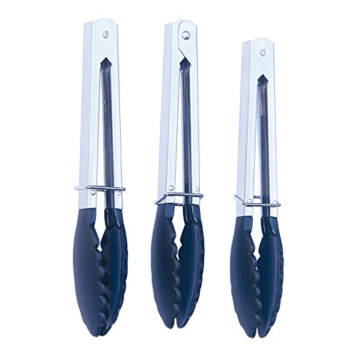 MSV Grillzange 3er Set aus Edelstahl und Silikon Lebensmittelecht und Spülmaschinengeeignet