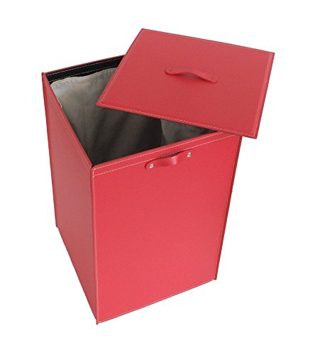 DARIA: Wäschekorb Design aus „regenerethed leder“ farbe Rot, mit abnehmbaren Baumwoll Leinwand. - 4