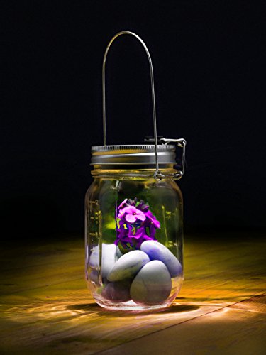 Solalux Solarbetriebene Hängend Garten LED-Laternen mit 4 LEDs Glas Einmachglas mit Henkel – Warmes Weiss – 3 Stück - 2