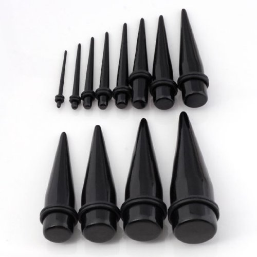 JOVIVI® 12pc 2-20mm Black Acrylic Straight Ear Plug Expander Stretcher Rivet Taper Tunnel