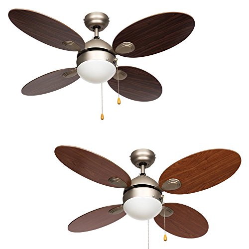 Klarstein • Valderama • Deckenventilator • mit Beleuchtung • 4 Rotorblätter • laufruhig • 106 cm Durchmesser • zwei Drehrichtungen • integrierte Deckenleuchte • 2 x 43 Watt • Kettenzug • 3 Geschwindigkeiten • Korpus aus gebürstetem Nickel • hellbraun - 5