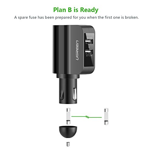 UGREEN-60W-Cigarette-Lighter-Socket-34A-Dual-USB-Car-Charger-Adapter-with-Extra-Fuse-Tube-Charging-for-iPhone-X-8-8-Plus-Samsung-Galaxy-S8-S8-Note-8-Sony-XZ-XZ-Premium-Dashcam-GPS-etc
