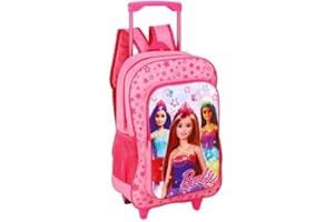 NMB FASHIN FASHION AS UNIQUE AS YOU ARE NMB Fashion Foldable Kids Travel Trolley Backpack - Wheeled Carry-On Suitcase Rucksack with Favorite Character Design for Children (Deluxe Barbie and Friends Trolley)