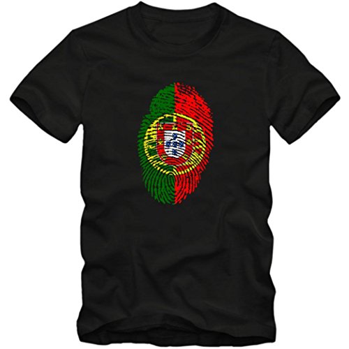 Herren T-Shirt Portugal Fußball Trikot Fingerabdruck WM EM, Farbe:Schwarz;Größe:XXXL