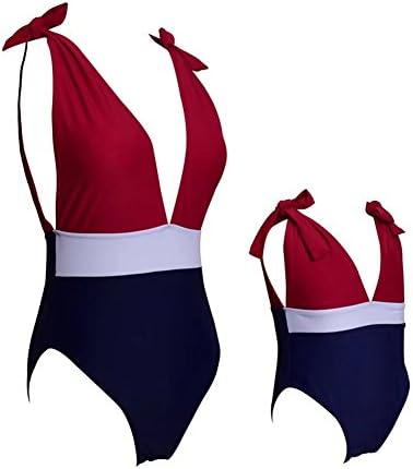 GQY Women One Piece Swimsuit Deep-V Beach Costume Swimwear Family Matching Outfits Mother and Daughter Swimsuits,Girl 128