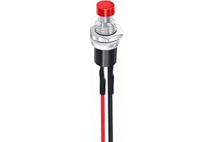 AUTOZOCO Interruptor de botón pulsador, Botón de encendido/apagado, Interruptor de botón momentáneo, Botón pulsador SPST, Diámetro del botón 7 mm, 1A 250VAC, 2 pines con cable, Rojo