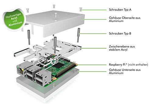 Icy Box IB-RP101 Gehäuse für Raspberry Pi 2 & 3 Model B, Aluminium/Acryl, übereinander schraubbar, Kühlkörper, silber - 4