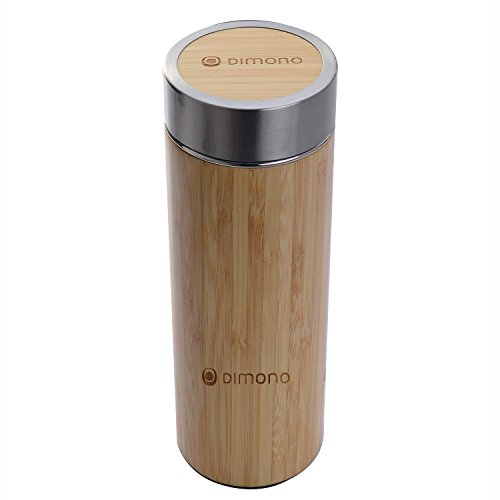Dimono Bambus Thermobecher Reisebecher – Tee to go Teamaker doppelwandiger Thermosbecher mit Teesieb Thermoflasche aus Edelstahl, 400ml - 2