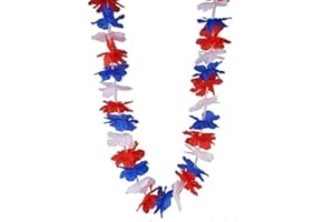 Les Cotillons d'Alsace Collier Hawaien Fleurs I 30 cm Bleu Blanc Rouge I Supporter France Tricolore I Adulte Ou Enfant I Decoration Guirlande Drapeau
