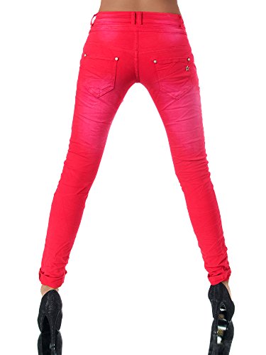 Damen Jeans Hose Boyfriend Damenjeans Harem Baggy Chino Haremshose L368, Größen:34 (XS), Farben:Rot - 