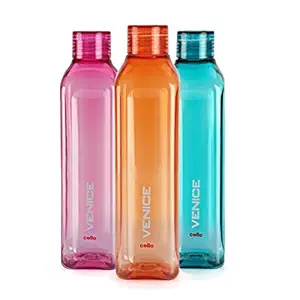 Cello Venice Plastic Water Bottle Set, 1 Litre, Set of 3, Assorted