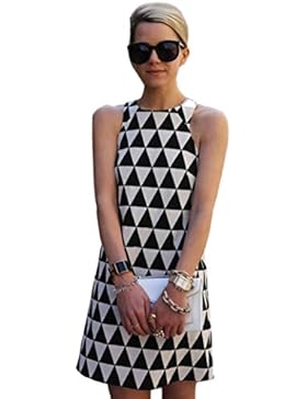 Honestyi Neueste Modell Damen Ärmellos Dreieck Schwarz und Weiß Drucken Minikleid Printkleider Cocktailkleider...