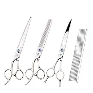 Purple Dragon 7.0 Inch Left Handed Gem Screw Dog Hair Cutting And Thinning Shears Kit Pet Grooming Supplies With Case