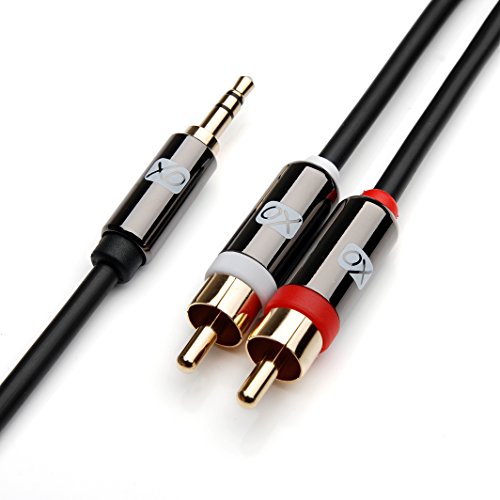 XO 3,5mm männlich auf 2 x RCA männlich Stereo Audio Kabel – 3,5 Buchse RCA männlich auf männlich – 3m schwarz- Vergoldete Stecker. - 4