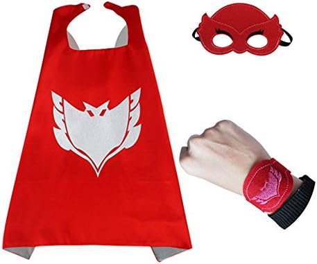 Superhero Cape and Mask Set with Bracelet,PJ Masks Dress Up Costume For Kids, Home School Activity Halloween Christmas Festival Cosplay Costume Gift (Red)