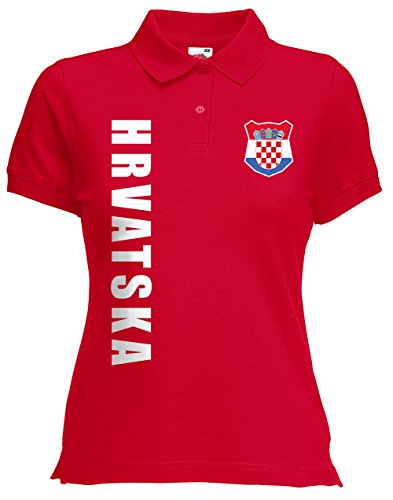 AkyTEX Kroatien Hrvatska Damen Trikot Fanshirt Polo-Shirt WM 2018 Name Nummer (Rot, XL)