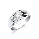 Nuevo y en Caja Hombres Anillo Solitario Plata Maciza de Ley una Piedra Circonita Cúbica de Caballero Compromiso 5.5g - Plateado