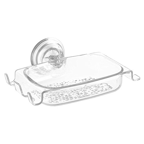 mDesign Duschablage Kunststoff – Stabiler Seifenhalter mit starkem Haftungssystem – Kombi-Duschkorb mit zusätzlichen Zahnbürstenhalter – Farbe: Transparent - 4