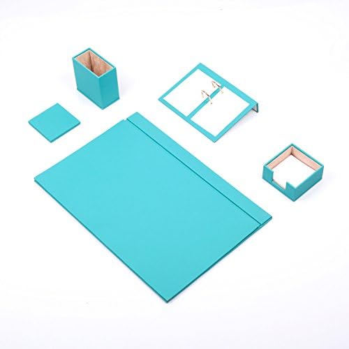 BOVA 5?Pieces Leather Office Desk Set Mat in Turquoise