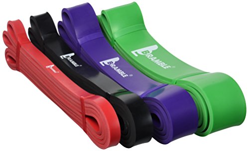 (4 Stück) Bramble Fitness Widerstand bänder – Premium Latex Klimmzug band, Fitnessbänder mit Loop / Gummi Band / CrossFit-Band zum Turnen