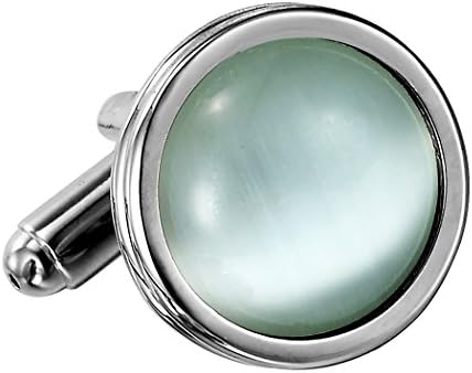 Stunning Round Blue Created-Opal and Stainless Steel Cufflinks for Men