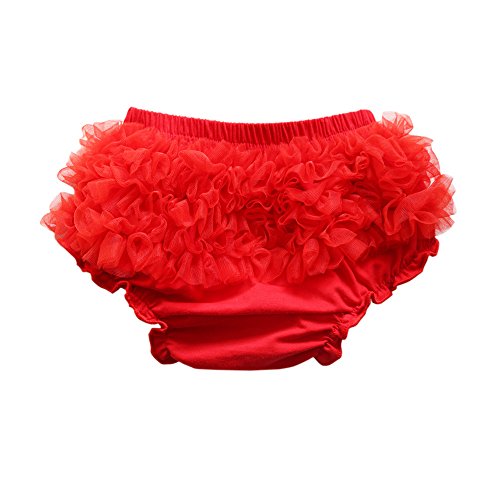 Wennikids Baby Girls Newborn Chiffon Bloomers,Diaper Cover,Ruffles Bloomers Medium Red