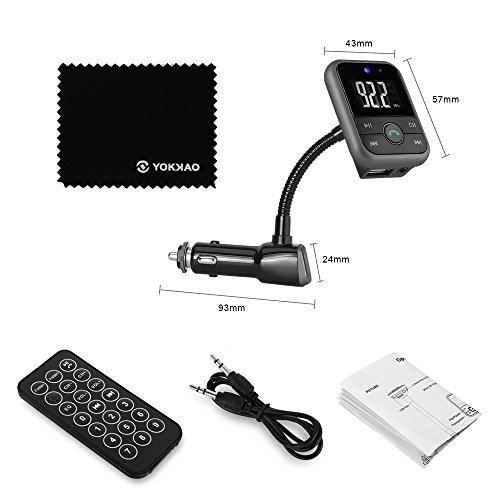 Bluetooth FM Transmitter, Yokkao® Wireless FM Modulator Radio Adapter Handsfree Car Kit MP3 Player with LED Display Remote Control Support USB Disk/ SD Card/ 3.5mm Aux-in (black)