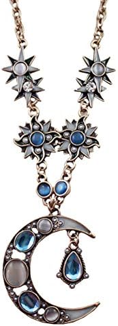 Europe and the fall/winter style retro textured Luna Flash the Sun God drill long necklace/sweater chain-C