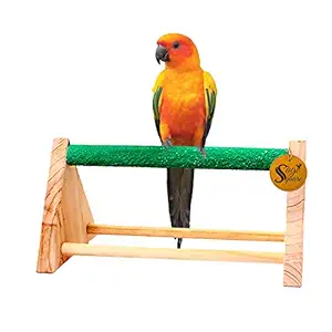 Sage Square 11 Inches / 28 cm Natural Wood Table Playful Climbing Cum Training Perch Bird Sand Stand/Bird Toy