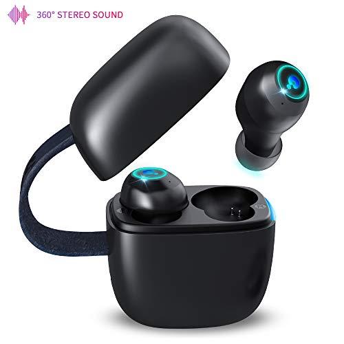 Zagzog Mini Wireless Earphones Waterproof Portable Wireless Earbuds HiFi Sound Noise Cancelling Bluetooth Headphones for Mobile Games Built-in Mic for Xiaomi Huawei Samsung and All iOS Android-Black