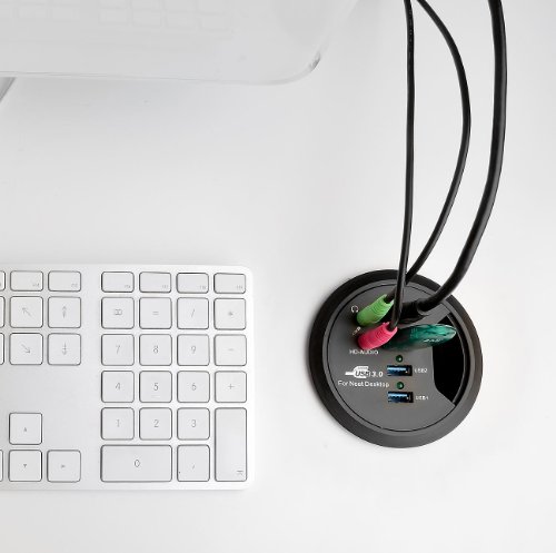 Xystec Tisch-Kabeldose 80mm mit 4-Port-USB-3.0-Hub und Audioanschluss - 2