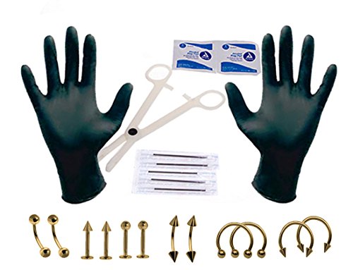BodyJ4You 16G and 14G Body Piercing Kit 35 Pieces Belly Tongue Tragus Ear Eyebrow Nipple Lip Nose