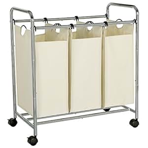 SONGMICS Wäschekorb, Wäschesammler mit 3 abnehmbaren Stofftaschen