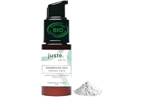 JUSTE PARIS Juste.Paris Shampoing Sec Poudre Bio - Pour Cheveux Clairs - Absorbe le Sébum, Redonne Volume et Douceur – Parfum Yuzu – Sans Aérosol