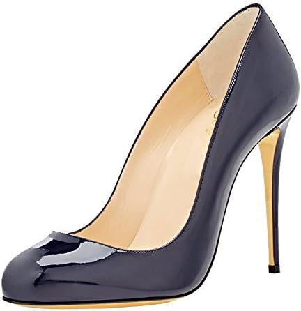 SexyPrey Women's Big Size Round Toe High Heels Solid Formal Stiletto Court Shoes Navy Patent Uk2.5