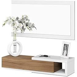 MCD Noon Console d'entrée avec Miroir Blanc et Noyer