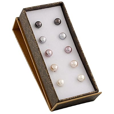 Bella Pearls - Lot de 5 paires de boucles d'oreilles - perles d'eau douce et argent sterling - 7mm