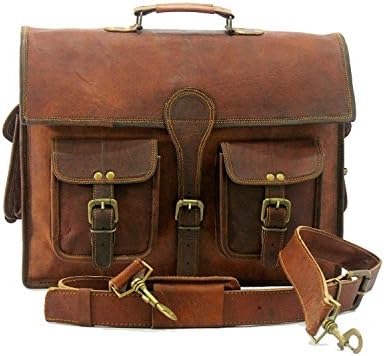 New Genuine Leather Laptop Briefcase Shoulder Crossbody Business Vintage Bag
