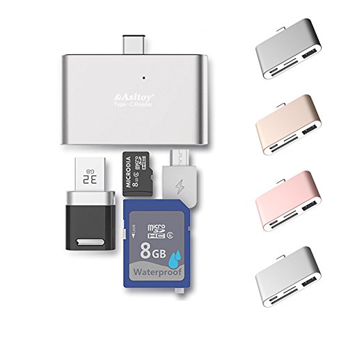 Typ C Kartenleser, Asltoy Typ C OTG HUB Adapter Kartenleser, Micro SD / TF Flash Speicherkartenleser, Lesen und Schreiben mit OTG Funktion für MacBook, Chromebook, Windows (B1 Silber)