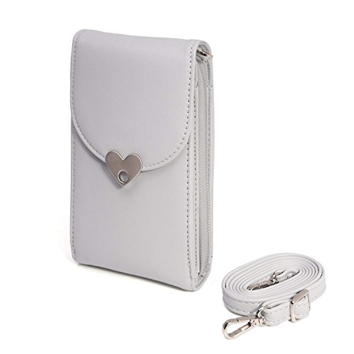 Honeststar Sac à Bandoulière Unique Femme Mini PU Cuir Housse Portefeuille Porte-Monnaie Sacs Mignons pour iphone Huawei avec Sangle Réglable Gris