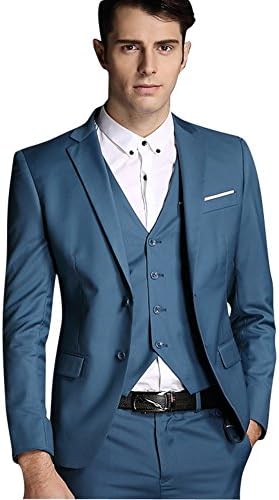 MOGU Mens 2 Button 3 Piece Suit For Weddings School Proms Office UK Size 32 Dark Blue