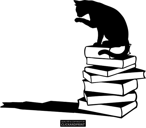 CLICKANDPRINT Aufkleber » Katze auf Büchern, 50x40,8cm, Schwarz / Wandtattoo / Wandaufkleber / Wandsticker / Wanddeko / Vinyl