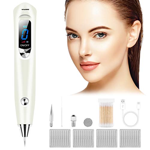 NAVANINO - Pluma removedora de topos con 9 modos ajustables de visualización LED, agujas reemplazables, recargable por USB, para pecas, puntos oscuros, topos y pequeños tatuajes