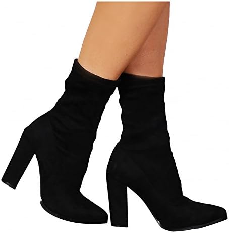 Shoe Closet Ladies Black Stretch Sock Pull On Ankle High Heels Boots UK6/EURO39/AUS7/USA8