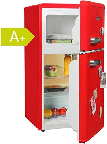 AMSTYLE Design Retro Mini Refrigerator 95L 2-door with separate freezer Red A + | Freestanding refrigerator with stepless temperature setting