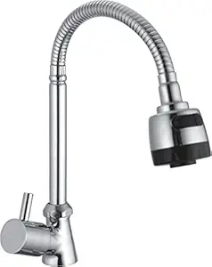 SBDTM Swan Brass 360 Rotating Shower Tap for Kitchen/Bathroom Cubix,Table/Deck Mounted/Big Flexible Neck and Double Flow (Silver, 3 X 3)