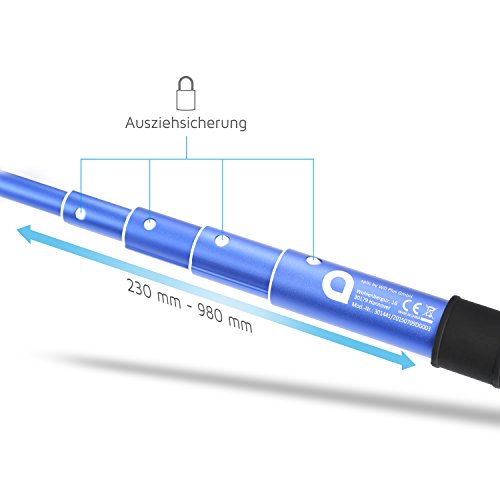 Aplic – Blue Selfie Stick für GoPro Actioncam | sowie durch Adapter für Smartphone nutzbar | Monopod Selfie Stange (Telescoping) | einstellbare Stange 98cm | inkl. 1/4″ Gewinde zur Montage auf Kamerastativen - 5