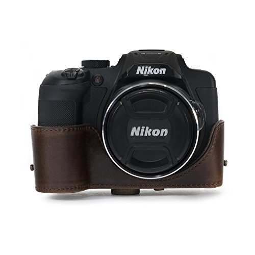 MegaGear MG921 Etui de Protection avec Bandouli  re en Cuir pour Appareil photo Nikon Coolpix B700 Marron fonc  